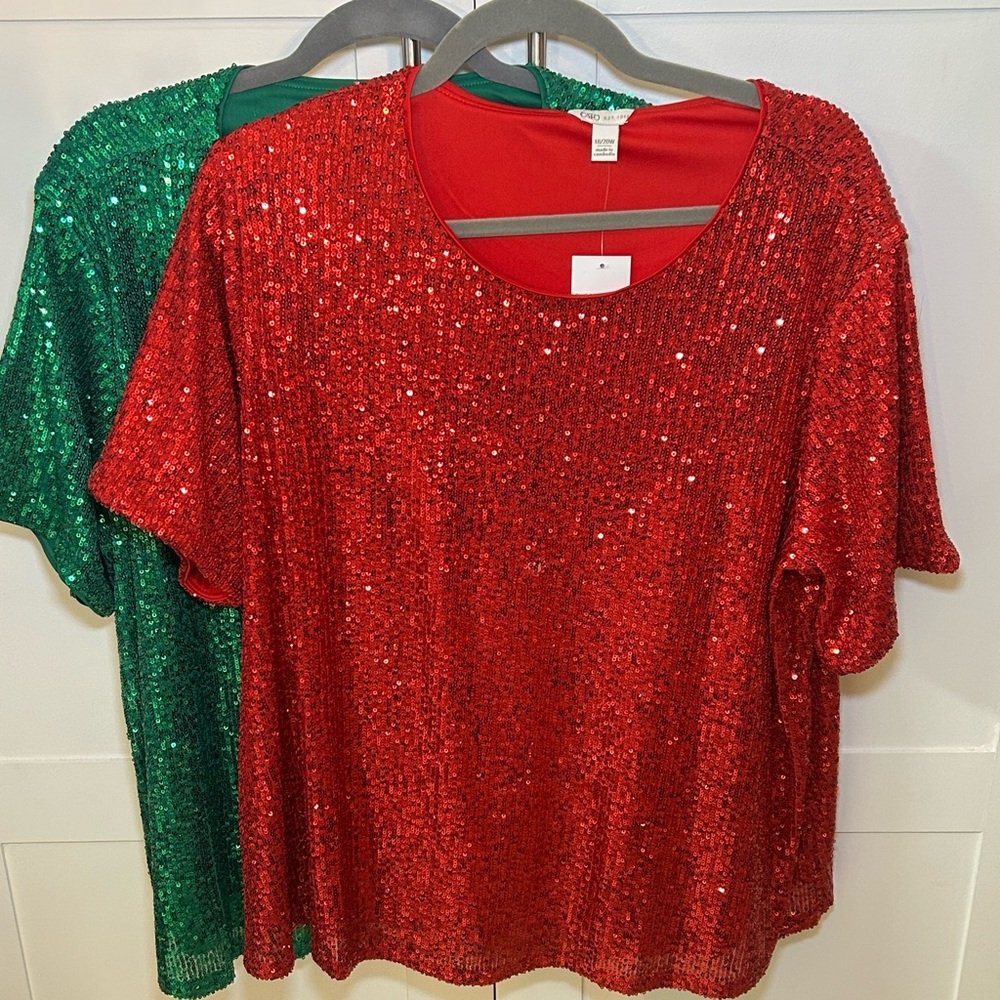 Pair of Cato’s Sequin Short Sleeve Tops 18/20 W